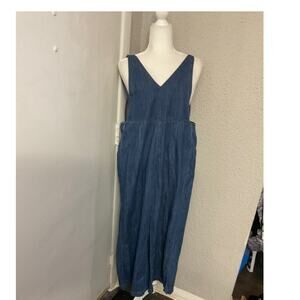 Forever 21 Denim V-Neck Adjustable Wideleg Jumpsuit/Overalls S Boho Festival